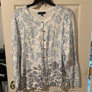 Long sleeve cardigan cotton viscose nylon navy light blue and white